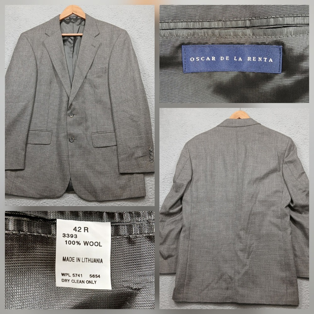 Oscar de la Renta Men's Blazer 42R Gray 100% Wool Two Button Sport Coat
